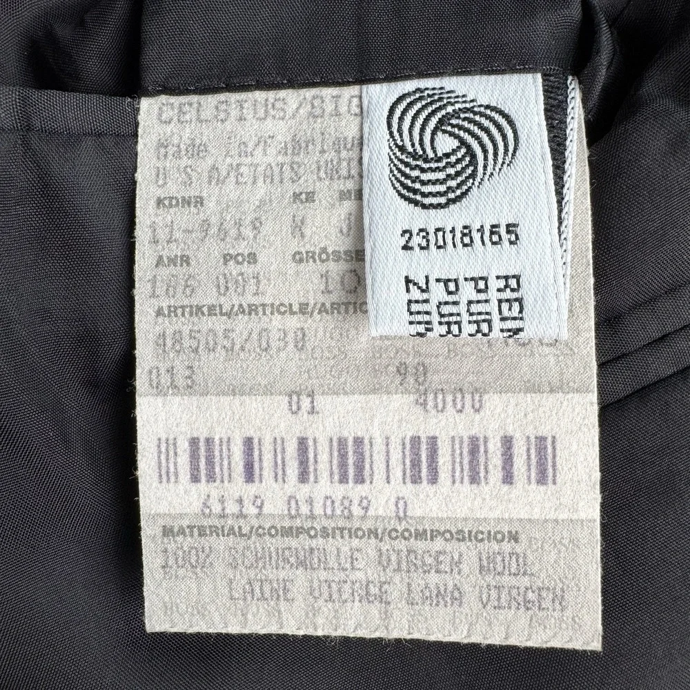 Vintage Hugo Boss Suit Jacket 44L Black Wool Striped Luxury Double Breasted USA